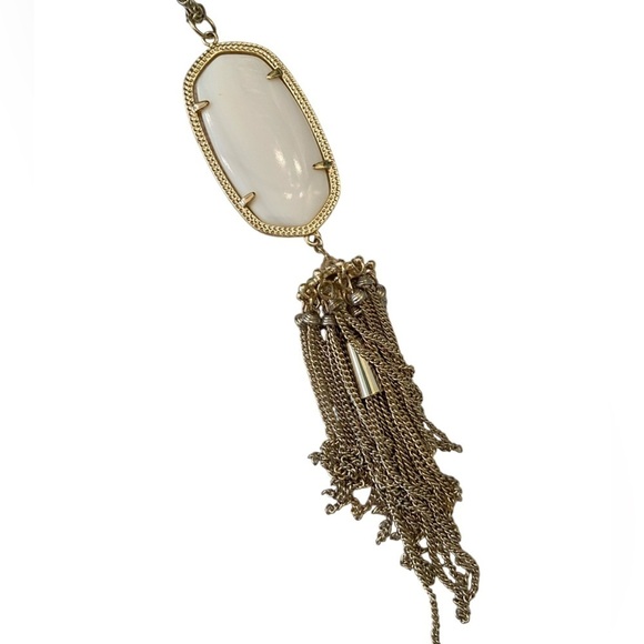 Kendra Scott Rayne goldtone twisted chain long necklace white stone & tassel - Picture 6 of 10